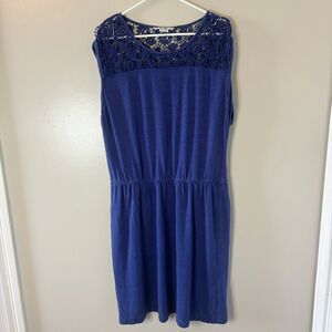 Boden Linen Blend Blue Dress Sleeveless Knee Length Crochet Neckline Sz …